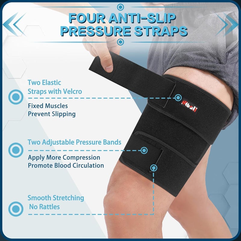 Hiball Adjustable Thigh Brace, Hamstring Compression Wrap, Thigh Compression Sleeve, Quad and Upper Leg Brace for Men & Women - Image 3